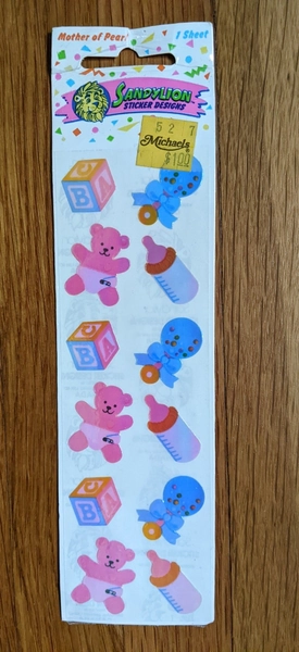 Vintage 1980s/1990s Sandylion Baby Teddy Bear Bottle Rattle Shiny Stickers NEW