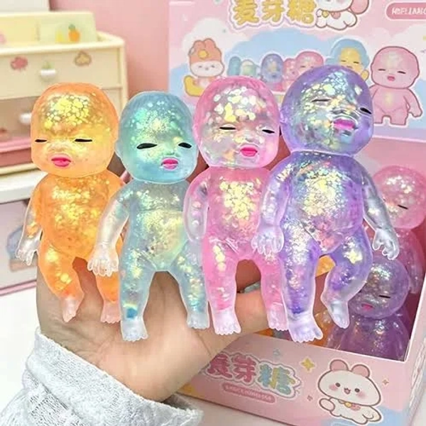 Wholesale glitter baby doll quishy malt filled queeze toy low rebound decompression doll colorful glitter human fidget TPR tress relief baby toy