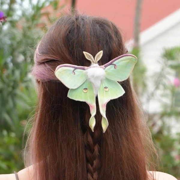 Handmade realistic Green Luna Moth hair clip accessory or brooch - Lunar moth hair pin