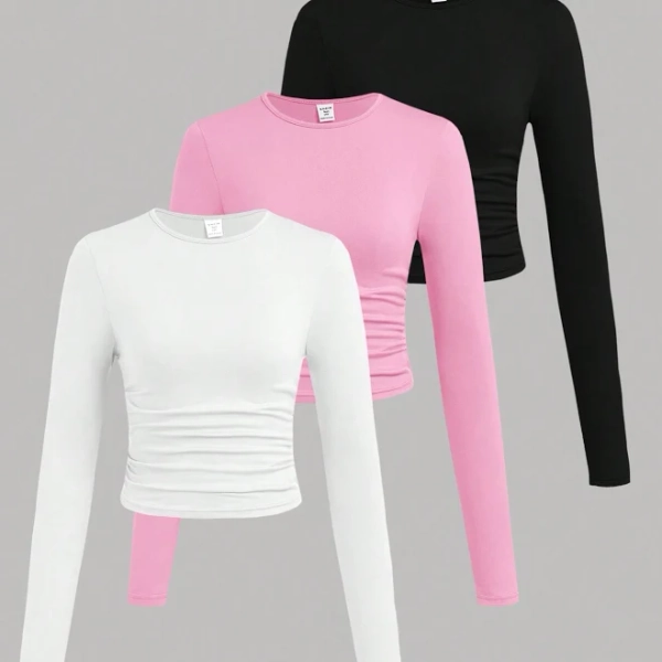 SHEIN Tween Girls Casual Ruched Long Sleeve T-shirt