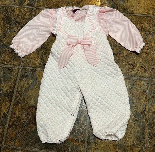Vintage 80s Baby Romper HANDSTAND 6-12 Months Pink Bow Quilted 🎀