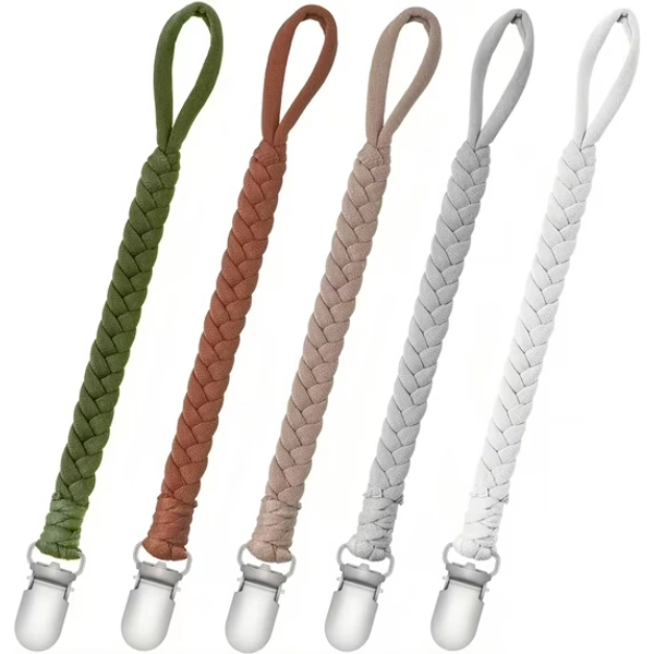 Boy and Girl Pacifier Clip, Hand-Knitted Suitable for All Pacifiers Hanging Cord Multi-Coloured Pacifier Holder Shoulder Strap Modern Unisex Baby Birthday Gift (5-Piece Set)