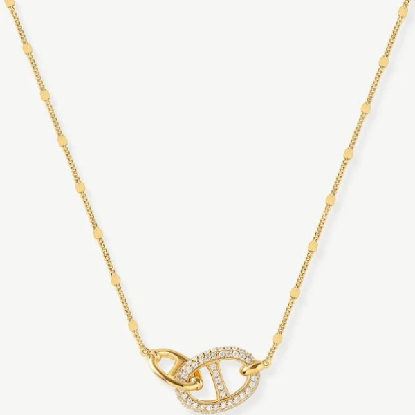 18K Gold Plated Pave Mariner Interlocking Pendant Necklace
