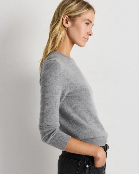 Mongolian Cashmere Crewneck Sweater in Heather Grey