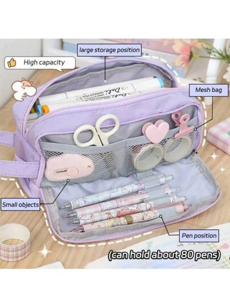 1pc Macaron Large Pencil Case Pouch, INS Stationery Bag, Portable Handheld Pencil Case Bag, Cosmetic Bag, For Teens Office, & School Supplies Back To School, Back To School, School Supplies, Pencil Pouch, School Bag