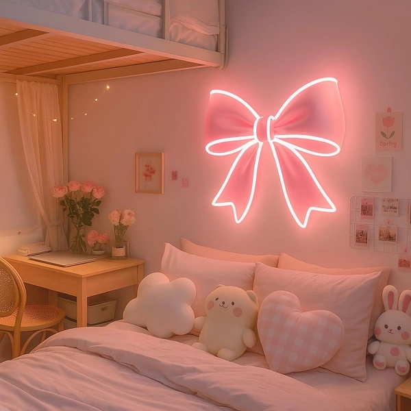 Pink Bow LED Sign Custom Wall Decor, Neon Sign Bedroom Decor, Pink Trendy Wall Art,Xmas Y2K Barbie Stuff, Personalized Birthday Gift for Her