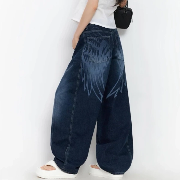 SOHEE Angel Wing Print Wide-leg Jeans