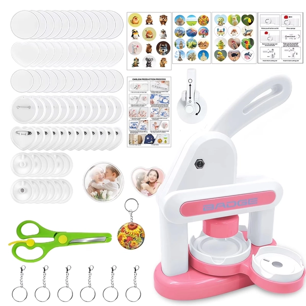Yvagay Button Maker Machine, DIY Pin Maker with 85 Accessories & Circle Cutter, Badge Maker for Children DIY Gifts, Crafting and School Projects, Pink - Walmart.com