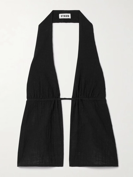 STAUD - Flores Cotton-gauze Halterneck Top - Black