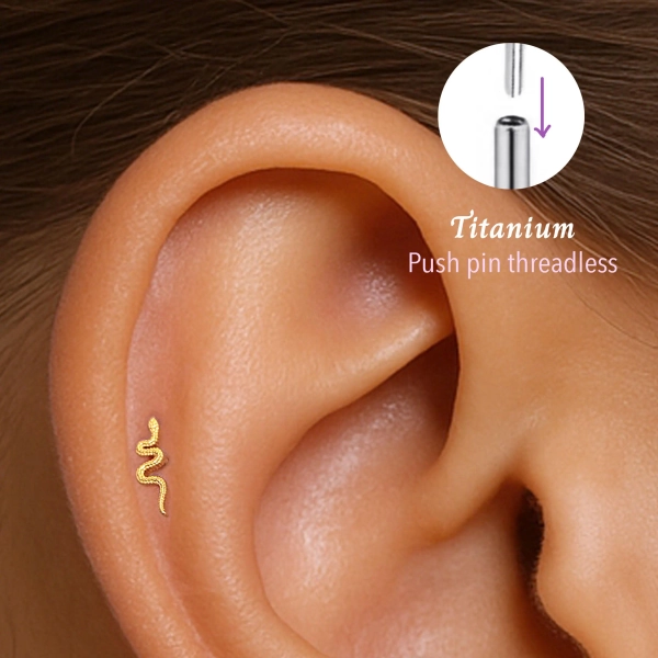20G/18G/16G Snake Push pin threadless Labret • Cartilage Earring • Tragus • Conch Stud • Cartilage Stud • Flat back Labret •Titanium