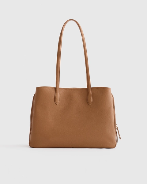 Italian Leather Triple Compartment Work Tote in Cognac