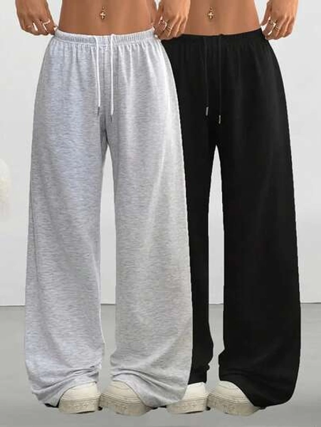 2pcs Women's Casual Drawstring Sweatpants, Simple Loose Fit Joggers For Spring, Summer, Autumn