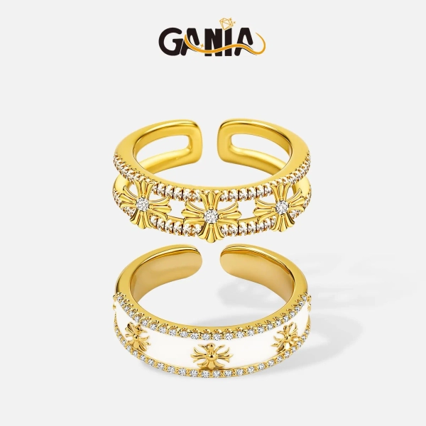 GANIA 2pcs Cross Promise Rings for Women Eternity Stackable Wedding Open Band Adjustable Finger Statement Engagement Gifts Nickel Free Lead Free  Valentine's Day gift