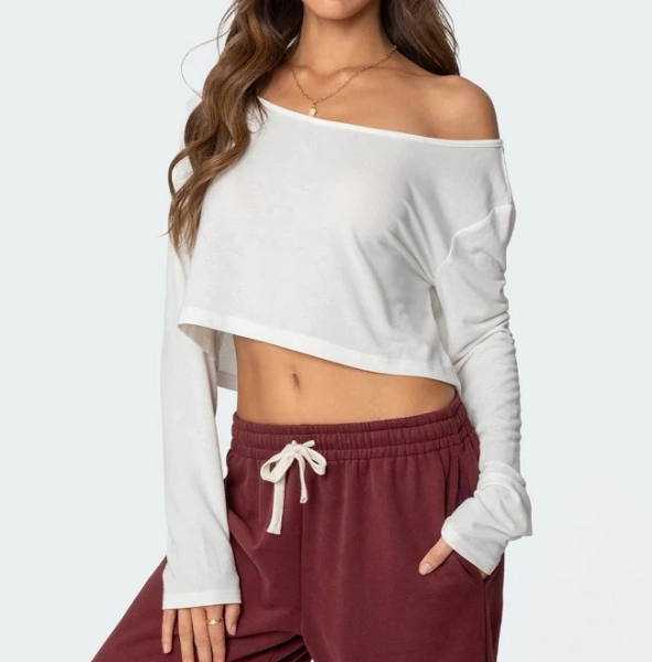 Edikted Women's Cropped Off Shoulder Long Sleeve Top