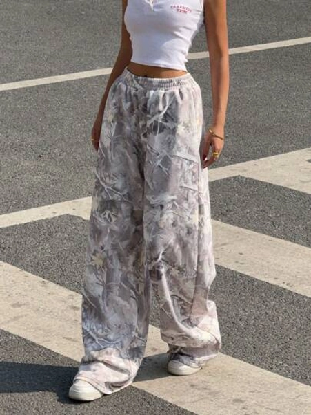 Muchica Western Wear Women 's Branch Print  Loose  Sweatpants For Summer