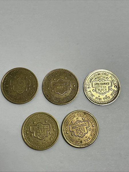 Showbiz Pizza Place, Play Value S09B .984  Lot Of Five Tokens