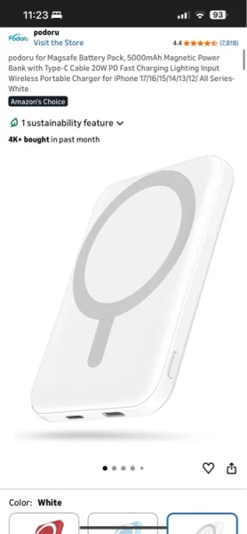 Amazon.com: podoru for Magsafe Battery Pack, 5000mAh Magnetic Power Bank with Type-C Cable 20W PD Fast Charging Lighting Input Wireless Portable Charger for iPhone 17/16/15/14/13/12/ All Series-White : Cell Phones & Accessories