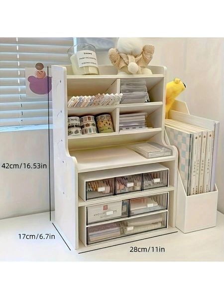 Upgraded Thickened Double Desktop Bookshelf, Dormitory Office Stationery Books Small Organizing Shelf