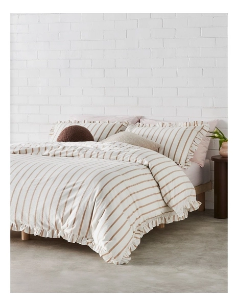 Darcy Stripe Yarn Dyed Cotton Ruffle Quilt Cover Set in Caramel