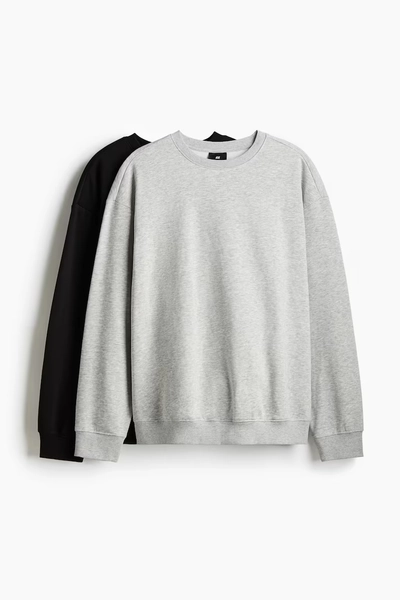 2-pack Loose Fit Sweatshirts - Light gray melange/black