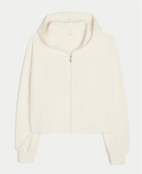 Relaxed Waffle Zip-Up Hoodie