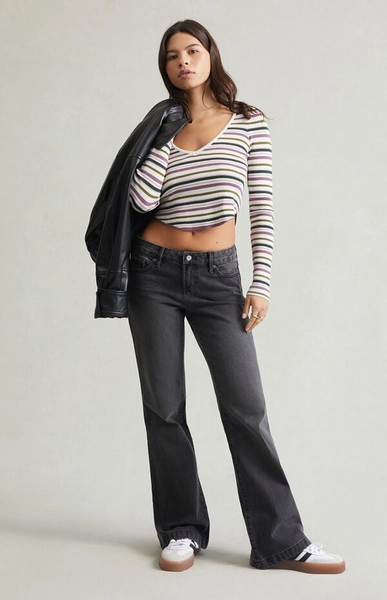 Jade Low Rise Button Pocket Bootcut Jeans Faded Black
