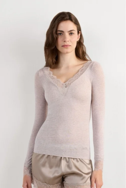 Ultralight Cashmere Lace Long Sleeve Shirt  Size L