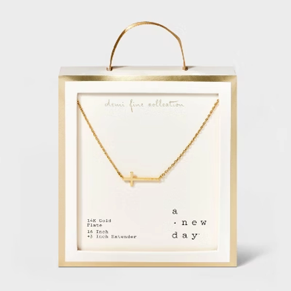 14K Gold Plated Stationed Cross Pendant Necklace - A New Day™ Gold: Nickel-Free Religious Jewelry