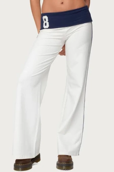 Edikted Women's 8 Contrast Fold Over Wide Leg Cotton Pants