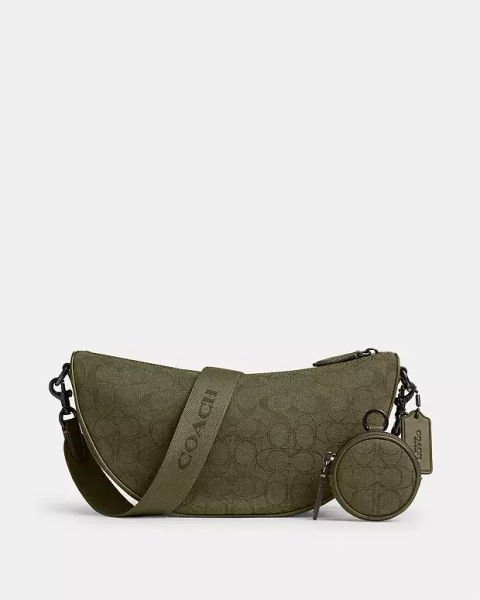 Olive Drab Hall Soft Sling Bag In Signature Jacquard