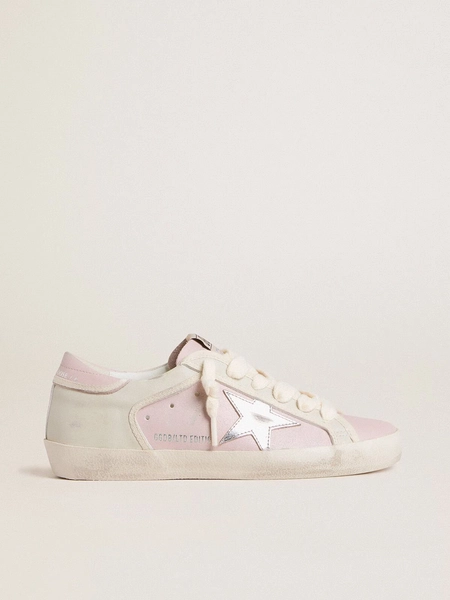 Super-Star LTD in pelle rosa con stella in pelle laminata argento e talloncino in pelle rosa