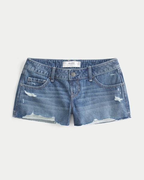 Low-Rise Ripped Mini Jean Shorts