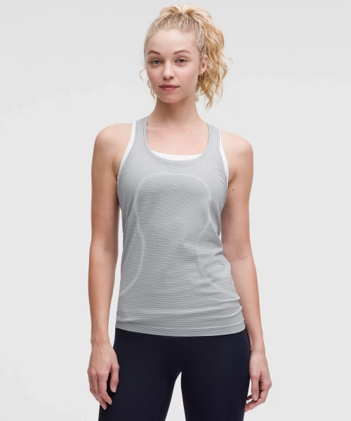 Swiftly Tech Racerback Tank Top 2.0 *Hip Length - Spandex Stripe White/Grey Oasis - 6