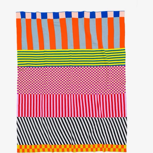 Pattern Patch Colorful Knit Cozy Throw