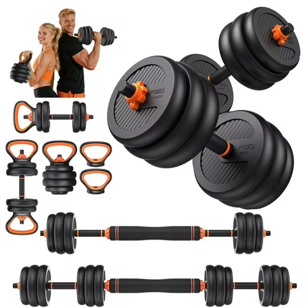 UPGO Adjustable Dumbbell Set,50lb Free Weight Set with Connector Bar,5 in 1 Workout Gear with Dumbbell,Kettlebell,Barbell,Push up Handle,Weight Plate,for Home Gym Fitness Exercise