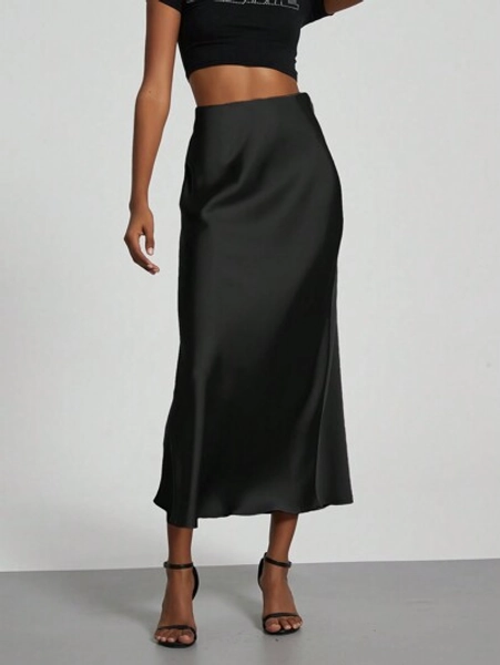 Se-Hore Fashion Women's Elastic Satin Finish Maxi Skirt, Suitable For All Seasons