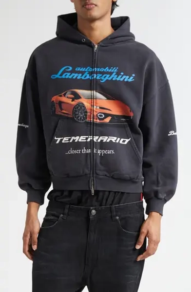 x Automobili Lamborghini Small Fit Full Zip Fleece Graphic Hoodie