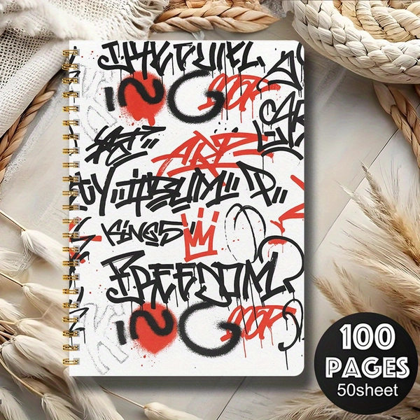 Street Graffiti 1pc Graffiti-Style Spiral Notebook Diary, 50 Pages, 5.59*8.19inch, Mixed-Color Paper, for School and Office Supplies, Perfect Gift for Friends and Colleagues, Notebook Diary | Art Cover Design | Durable Cover, Creative Journal, Daily