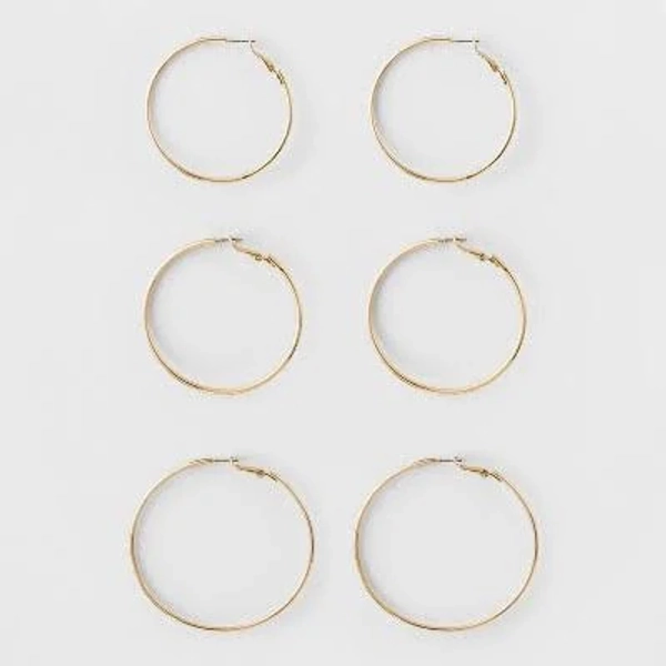 Big Hoop Earring Set 3ct - A New Day Gold: Brass, Nickel-Free, Leverback Closure