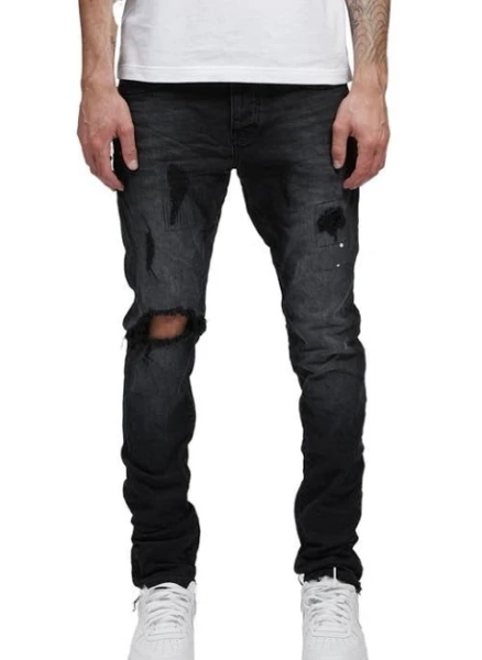 PURPLE BRAND Men's P002 Mid-Rise Skinny Jeans with Repair
