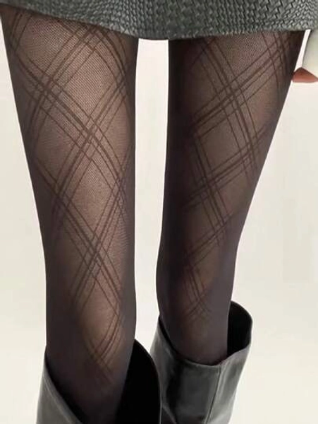 1pc Women's Sexy Semi-Sheer Black Skinny Pants, Suitable For Holiday Parties - Size Black Lines