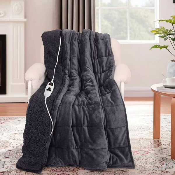 PMONPA Heated Weighted Blanket for Adults, Sherpa Fleece Electric Blanket Queen Size ,60" x 80", 20lbs