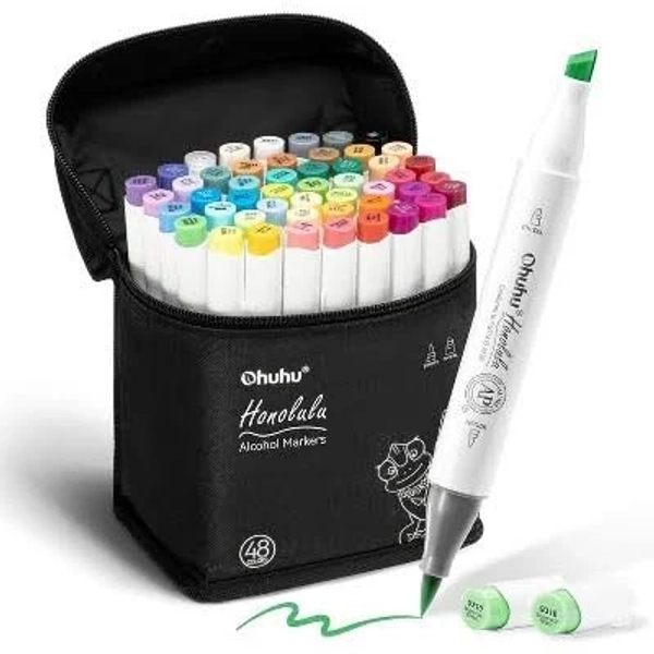 Ohuhu Alcohol Markers Brush Tip 48-Color Double Tipped Art Marker Set