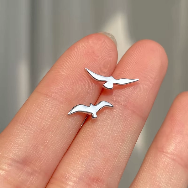 Asymmetrical Small Seagull Earrings Delicate Stylish 925 Silver Earrings Minimalist and Versatile Bird Jewelry - AliExpress 