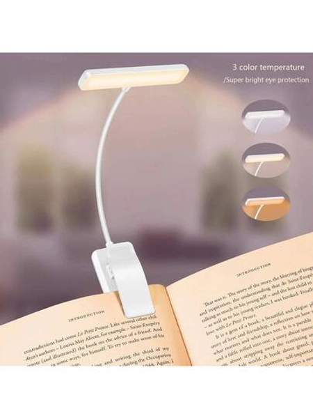 1 pezzo Luce da lettura ricaricabile a molletta con 12 LED, bianca, con cura degli occhi, super luminosa, dimmerabile, con 3 temperature di colore, lampada portatile a molletta, adatta per lettura sul comodino, studio in dormitorio, regalo per amanti dei libri, studenti, amici - Misure Tagli Unica