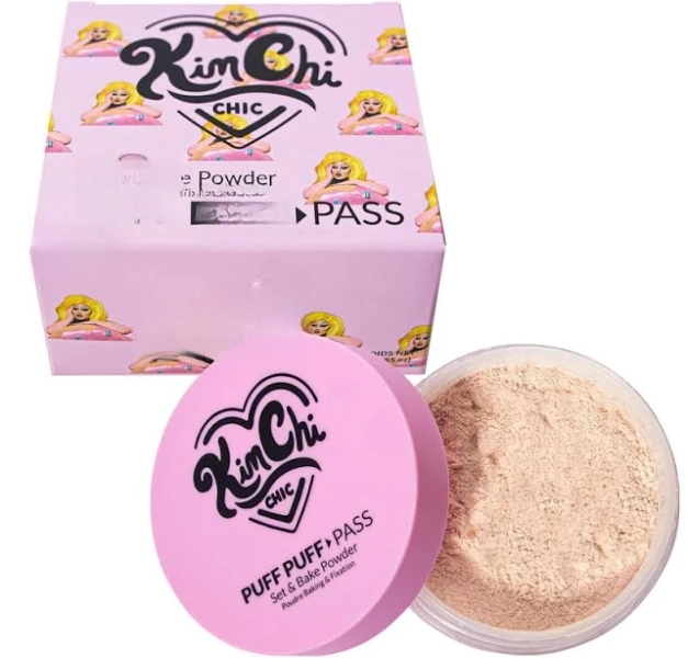 Kimchi Chic Beauty Puff Puff Pass Set and Bake Setting Powder for Makeup Extra Fluffy Loose Face Powder Poof Soft Natural Face Makeup for Uneven Skin