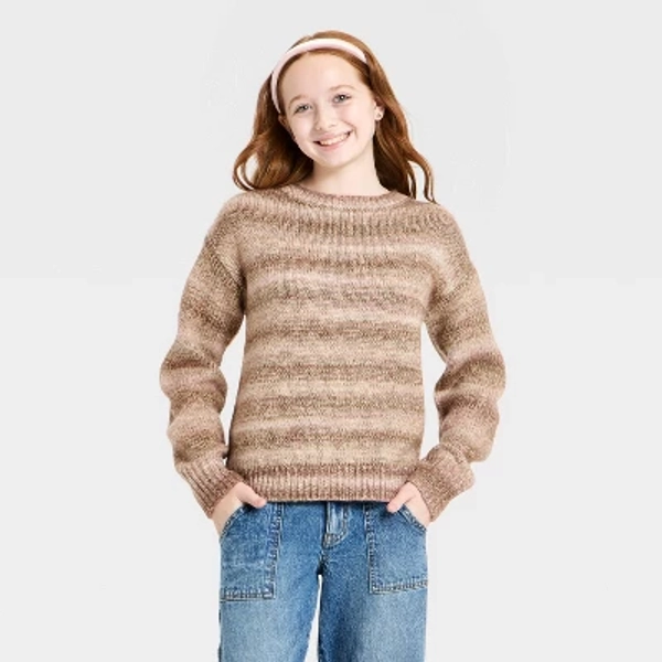 Girls' Striped Pullover Sweater - art class™ Pink L
