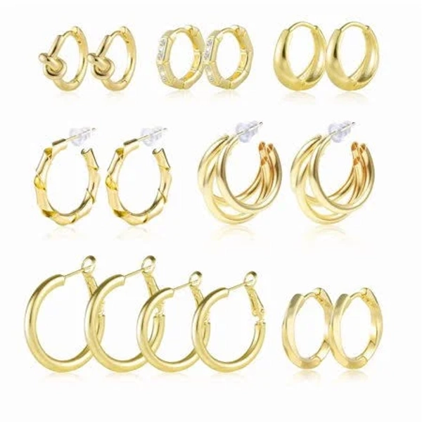 alexcraft Small Hoop Earrings Set for Women 14K Gold/Sliver Plated Chunky Huggie Hoop Earring Hypoallergenic Stackable Earrings for Woman Multiple ...