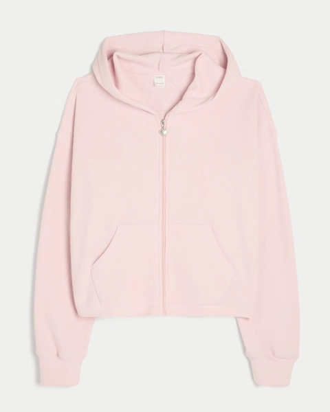 Relaxed Waffle Zip-Up Hoodie