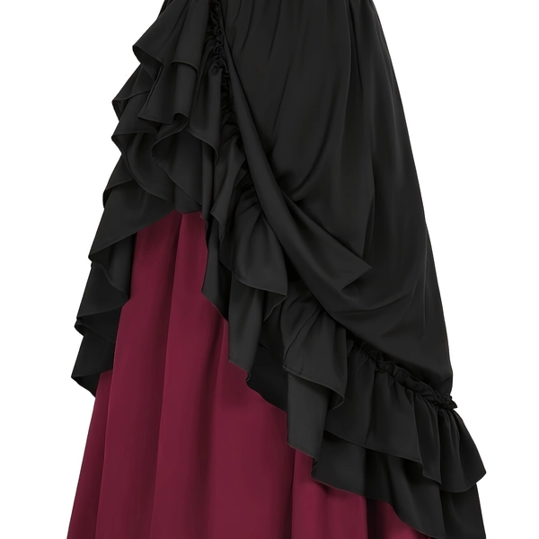 Women's Fashion Solid Color Ruffle Hem Colorblock High-Low Skirt